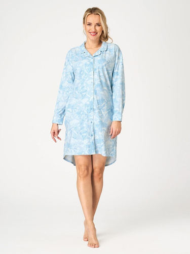 Nachthemd Key LND 657 hellblau – Knöpfe, SAUDETE FLANNEL, Pflanzenprint