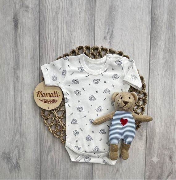 Body für Babys Manatti aus Baumwolle mit Bärenmotiv, kurzärmelig, weiß