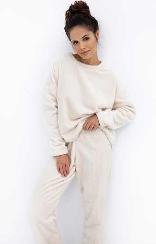 Bridget Homewear Sensis Damenpyjama – warm, weich gestrickt, ecru