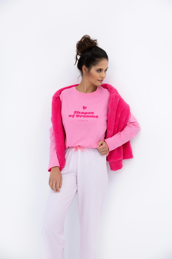 Malaya Sensis Damenpyjama – Baumwoll-T-Shirt und lange Hose mit Schleife