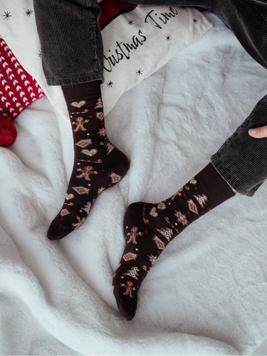 1290-037 Milena Herren-Weihnachtssocken – Lebkuchenmuster, Braun
