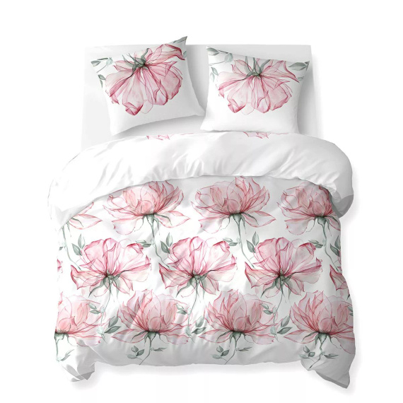 5770 A Cotton Bloom Detexpol weiße Baumwollbettwäsche mit großen rosa Blüten – 100 % Baumwolle, doppelseitig, polnische Produktion