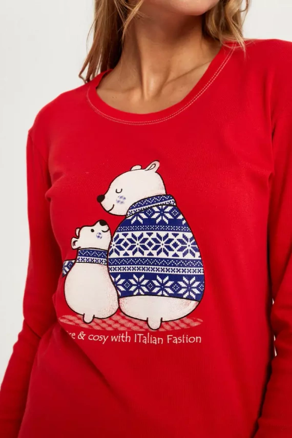 Arktyka Damen Schlafanzug langarm, lange Hose Italian Fashion - rot/print