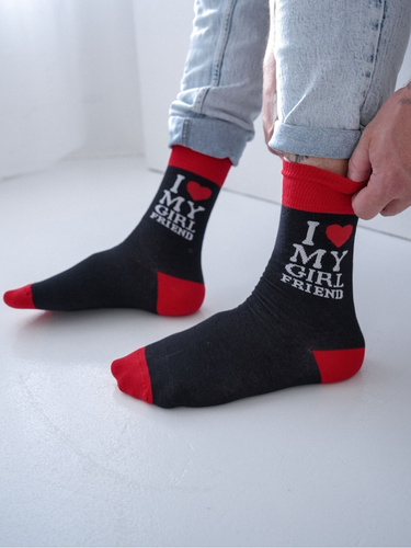 Herren Socken Milena 0125-108 Valentinstag – Baumwollsocken mit dekorativem Motiv, Größe 39–46