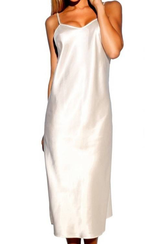 Argentina Kalimo - trägerloser Damenslip aus Satin, elegantes Midi-Nachthemd, ecru