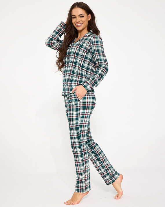 Cornette Francesca 482/490 Damen-Pyjama 100% Baumwolle Knöpfe Grün
