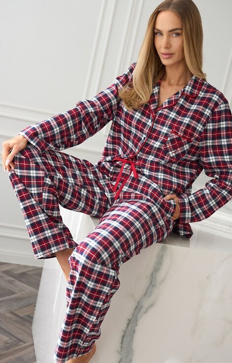 2475 Roxy L&L Damenpyjama rot – Flanell, Reißverschluss, kariert