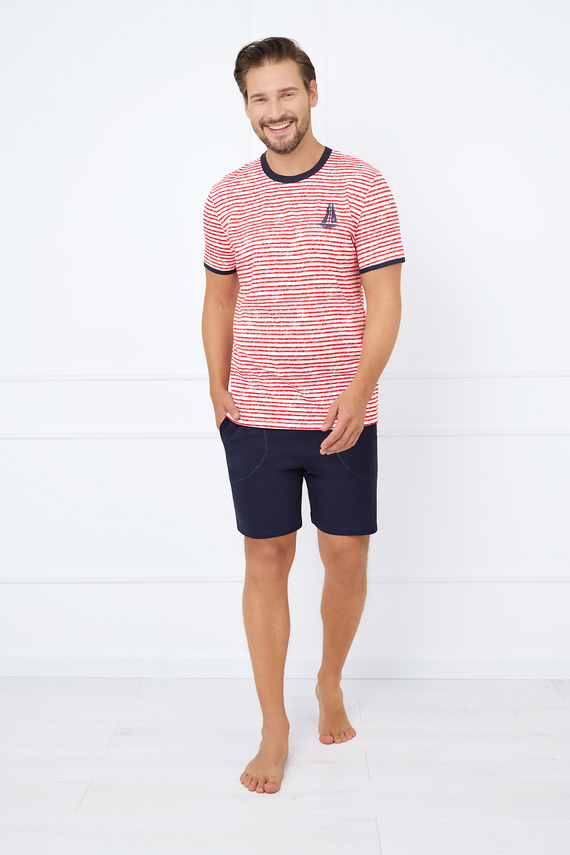 Flota Herren Kurzarm-Pyjama, Shorts Italian Fashion - Druck rot/marineblau