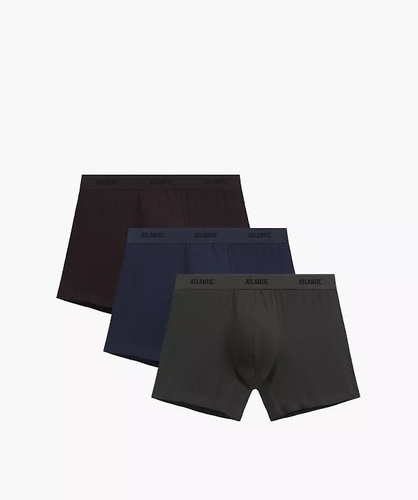 Herrenboxershorts Atlantic 3MH-0177 A3 3er-Pack braun-indigo-khaki – aus Baumwolle, lange Beinlänge