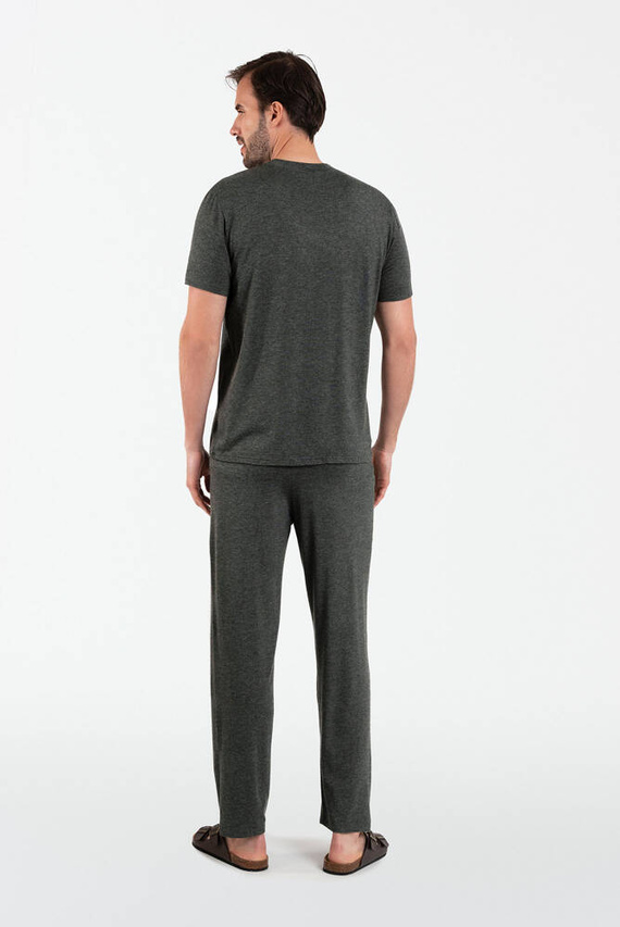 Akord Herren Kurzarm-Pyjama, lange Hose Italienische Mode - c.melanż