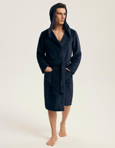 Henderson 43374 Naps marineblauer Herrenbademantel – Kapuze, warmer Stoff, Komfort und Eleganz