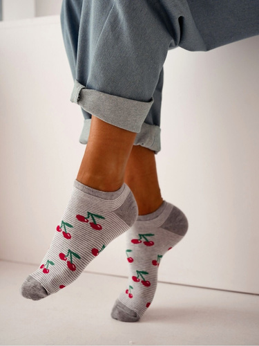 Stopki 1146-097 Milena Damen-Baumwollsocken Kirschen und Streifen Komfort helles Melange