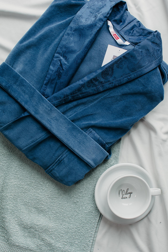 866 Noble Men's De Lafense Velour Bademantel - kurz, elegant, Baumwolle - Denim