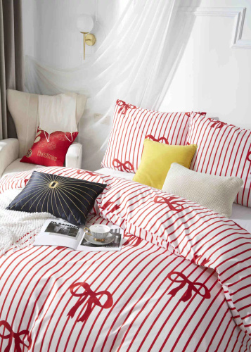 Xmass Bow Weihnachts-Mikrosatin-Bettwäsche, weiße, rote Schleifen I25 aus Nadel und Faden – weich, glatt und langlebig