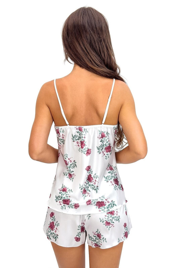 Julia 1/2 Ecru Pyjamas Flowers Donna – Satin-Pyjama mit verstellbaren Trägern und Blumenmuster