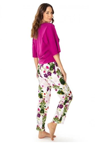 86668 Nataly Damenpyjama Möwe dunkelrosa Blumen