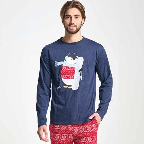 Blauer Herrenpyjama von Albano Sorbetto – Weihnachten, mit einem Pinguin