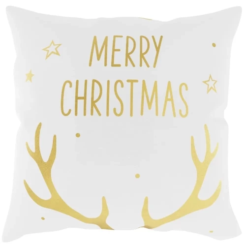 Horn Merry Christmas Weihnachtskissenbezug von Needle and Thread, weiß/gold