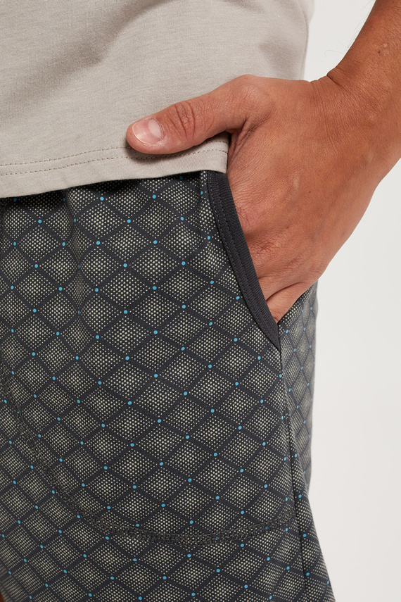 Abel Herren Kurzarm-Pyjama, Shorts Italian Fashion - beige/print