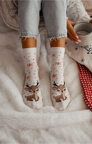 1283-036 Damensocken Little Reindeer Milena ecru - Weihnachten, bunt, Baumwolle