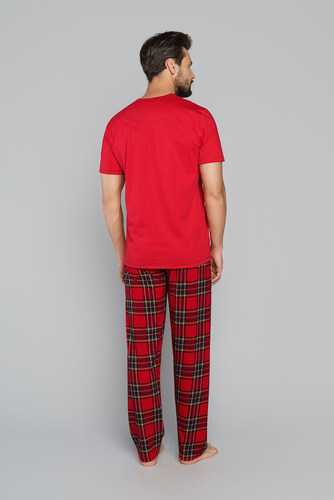 Narwik Herren Kurzarm-Pyjama, lange Hose Italienische Mode- rot/print