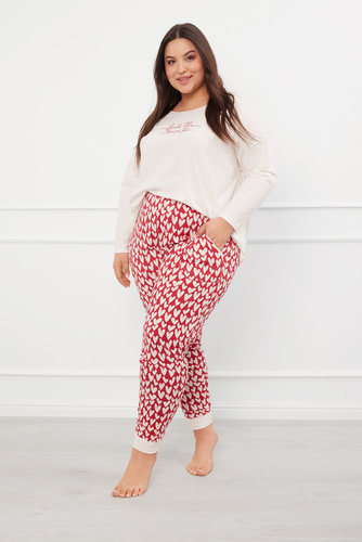 Evora Damen Schlafanzug langarm, lange Hose Italian Fashion - ecru/print