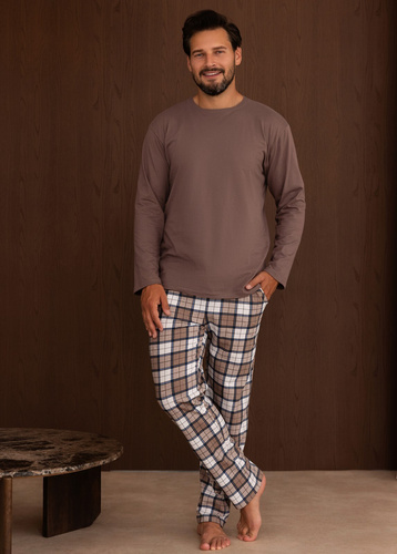 Herren-Pyjama Regina 6006 100% Baumwolle Lange Hose kariert - braun