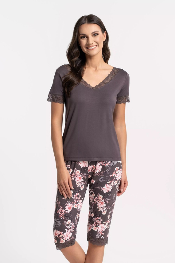 Damenpyjama Moraj PDD4900-0286 braun aus Viskose mit V-Ausschnitt