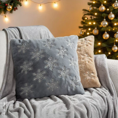 CHP308 Eurofirany Weihnachtskissenbezug 45x45 mit 3D-Pailletten Sternen beige