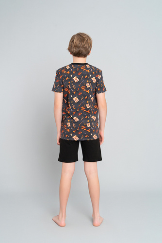 Western Jungen Schlafanzug kurzarm, Hose Italian Fashion- graphit/schwarz