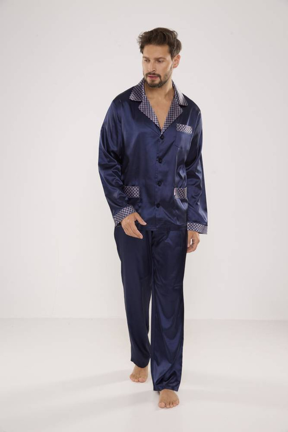 939 Herren Schlafanzug aus Satin - marineblau 