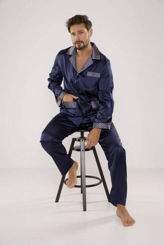 939 Herren Schlafanzug aus Satin - marineblau