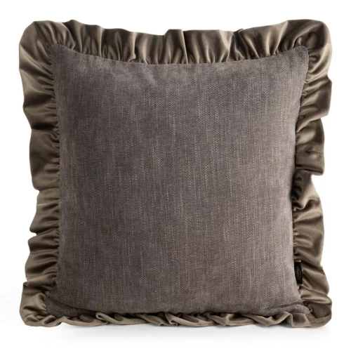 Eurofirany Elvara dekoratives Kissenbezug 45x45 Velours mit Rüsche - Dunkelbeige
