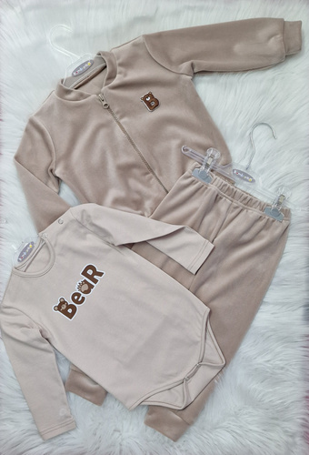 Bär Kinder-Samt-Trainingsanzug Bambarillo beige | Weiches Set