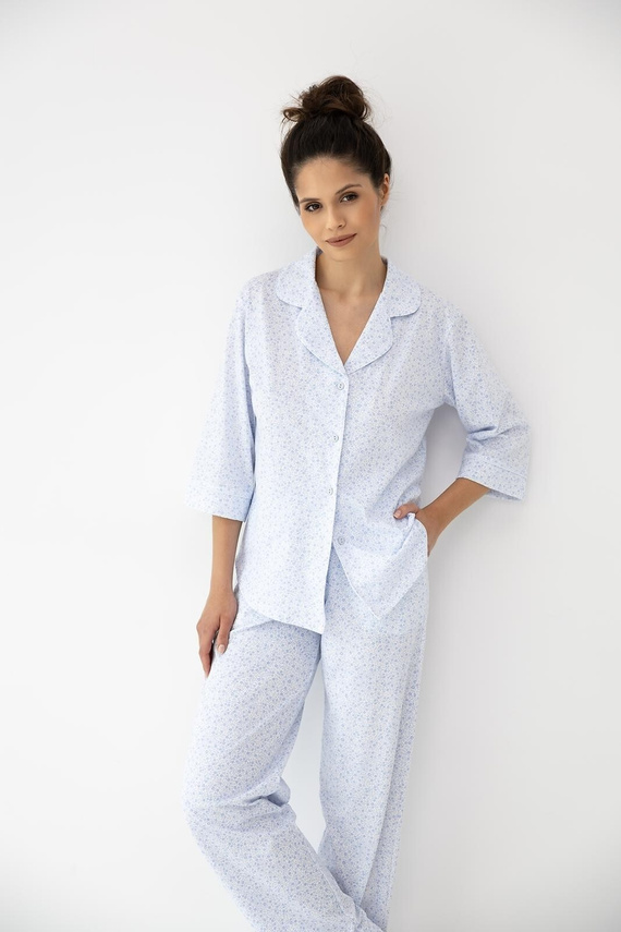 Eleganter Damenpyjama Paloma Sensis aus 100% Baumwolle – Blumenmuster, Knopfleiste, Kragen, lange Hose, Premium-Komfort