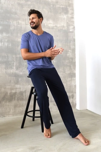 Dallas Herren Schlafanzug mit kurzen Ärmeln, lange Hose Italian Fashion- blau