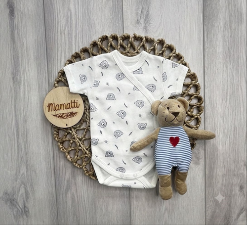 Body Wickelbody Baby Manatti aus Baumwolle mit Bärenmotiv, weiß, kurzarm