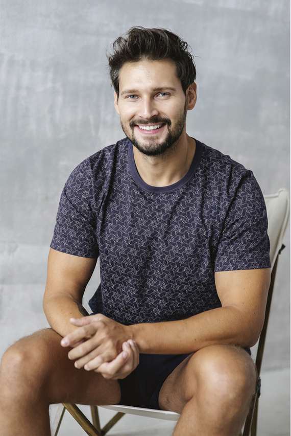 Ricardo Herren Schlafanzug mit kurzen Ärmeln, Shorts Italian Fashion - navy blau/print