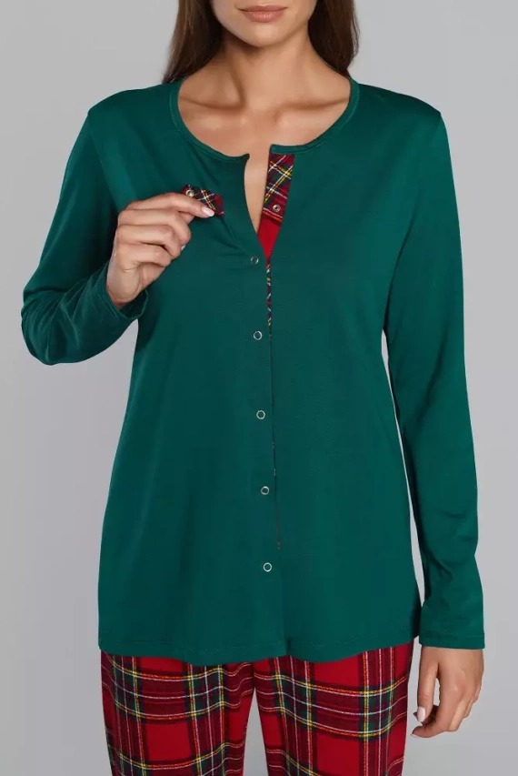 Zorza Damen Schlafanzug langarm, Hose Italian Fashion - grün/print 