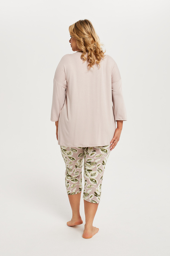 Indonesien Damen Schlafanzug 3/4 Ärmel, 3/4 Hose Italian Fashion - beige/print