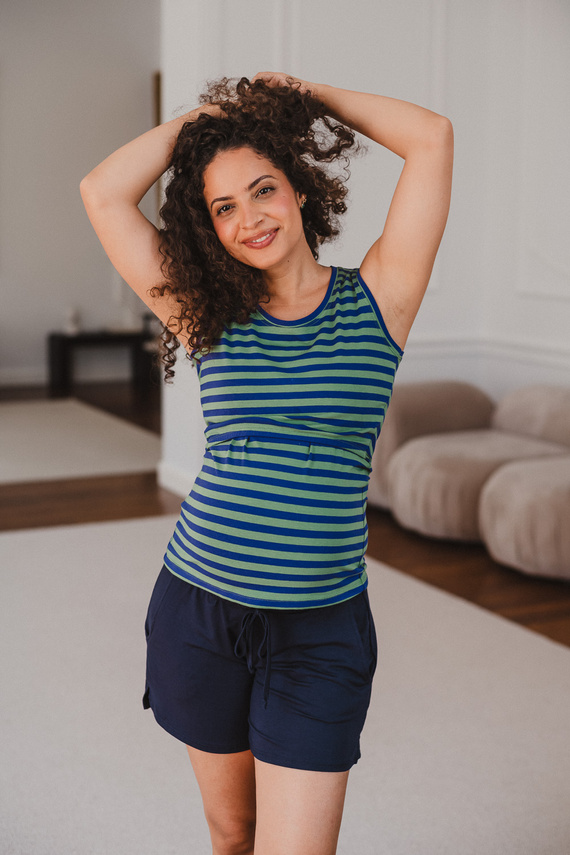 Milk&Love Milk Top Umstands- und Stillshirt mit Trägern, blau-grün gestreift
