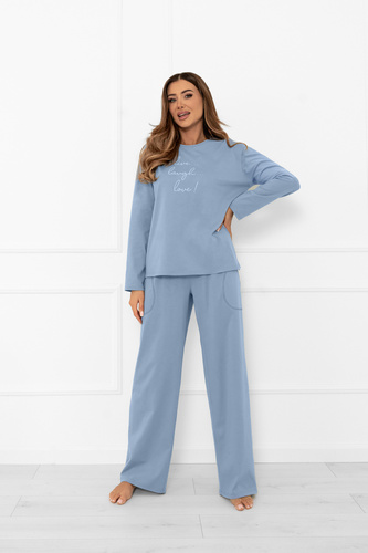Damenpyjama Ksara Italian Fashion - Baumwolle, lange Ärmel und Hose mit Taschen - Stahl 