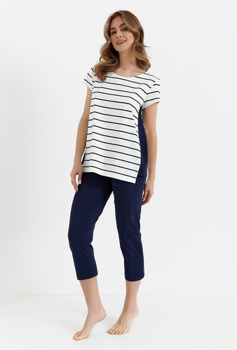 448 Cana Damenpyjama – Ecru – Marineblau