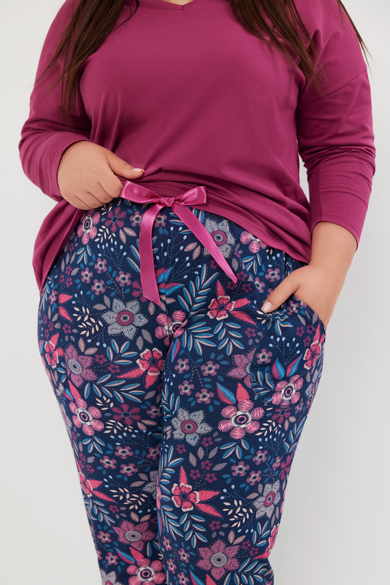 Folk Damen Schlafanzug langarm, lange Hose Italian Fashion - brombeer/print