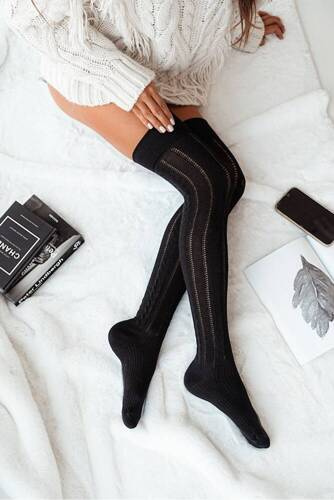 0347.001 Openwork Braid Damen Overknee-Socken Milena – Schwarz