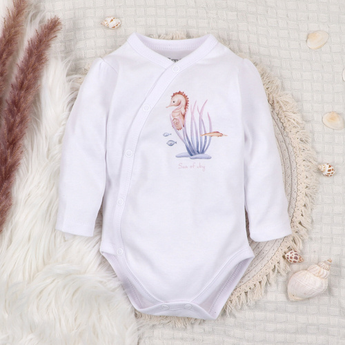 ABN-5472 Underwater World Nini Langarm-Wickelbody weiß – Bio-Baumwolle, für Babys