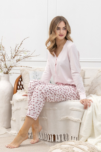 Piżama damska Laveza 1623 Grażyna – bawełna, jasny róż, długi rękaw