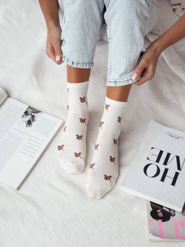 200-142 Teddy Bear Heads Milena Damensocken – ecru