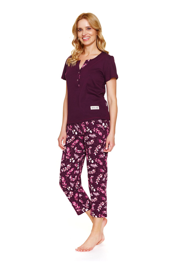 Doctor Nap 7267 – Baumwollpyjama für Damen in großen Größen | Polnische Produktion, 100 % Baumwolle – Burgunderrot