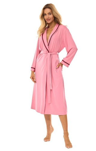2506 Szlafrok damski długi z wiskozy L&L różowy  – lekki, oddychający
